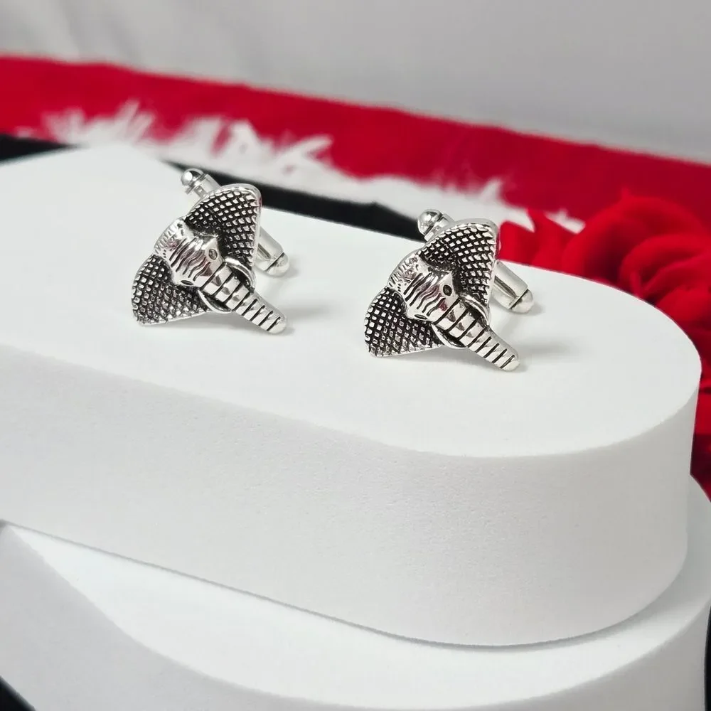 African Elephant Head Men’s Novelty French Cufflinks Silver Plated Bullet Back